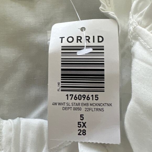 TORRID 5 Womens Blouse Challis White Embrodered Stars Ruffle Trim Boho Summer 5X - Picture 2 of 11
